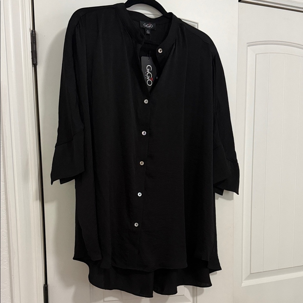 G.Gio Black Button-Front Tunic